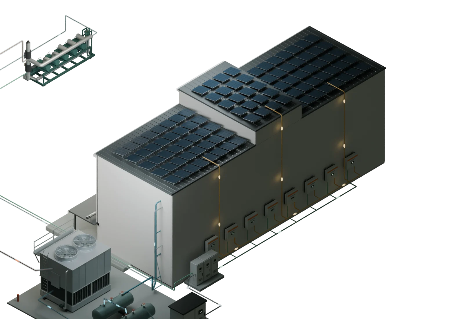 Sistem fotovoltaic pe acoperișul TAUR Frigo — vizualizare ilustrativă